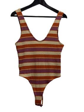 Free People Ribbed Bodysuit Orange Purple Cream Size Medium